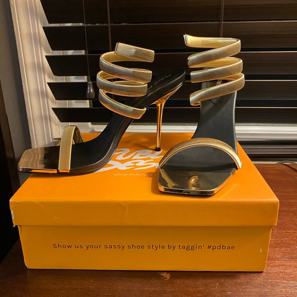 AXEL GOLD ANKLE WRAP AROUND STILETTO HEELS